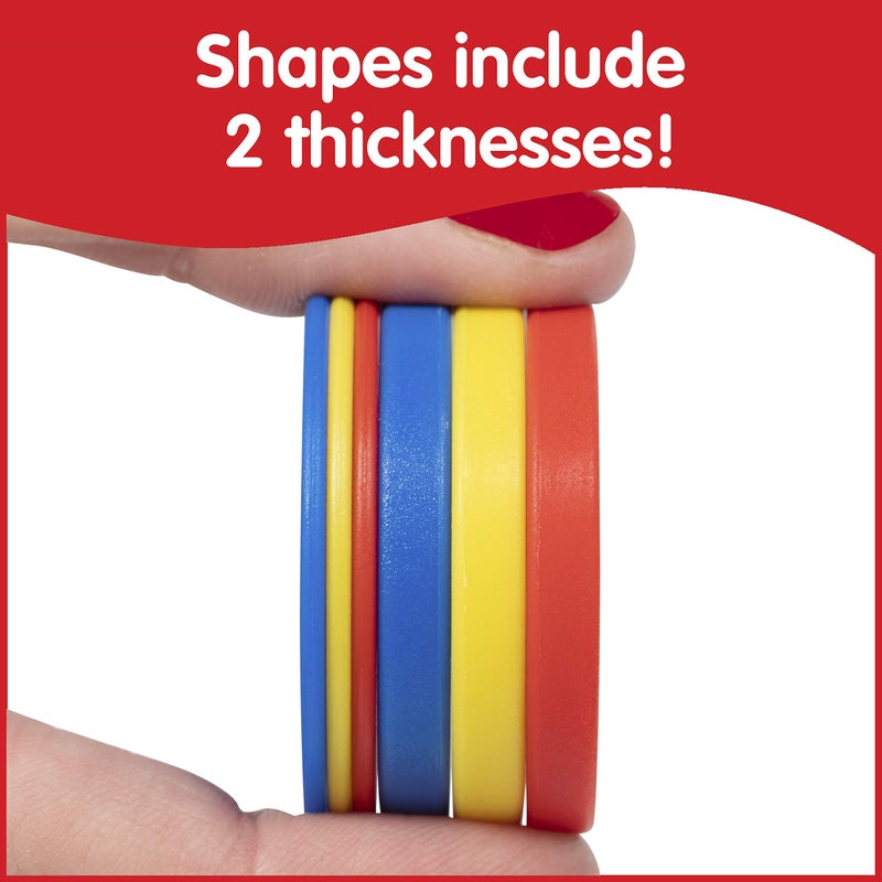 Learning Advantage edxeducation Relational Attribute Blocks - Set of 60 - Math Supplies for Early Math - 5 Shapes + 2 Sizes + 3 Colors + 2 Thicknesses + storage tray - Image 3